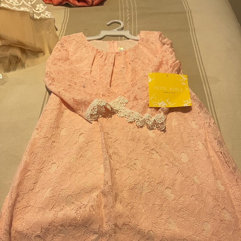 Petite Adele Big Girls Pink Lace  Junior Bridesmaid Dress 11-12